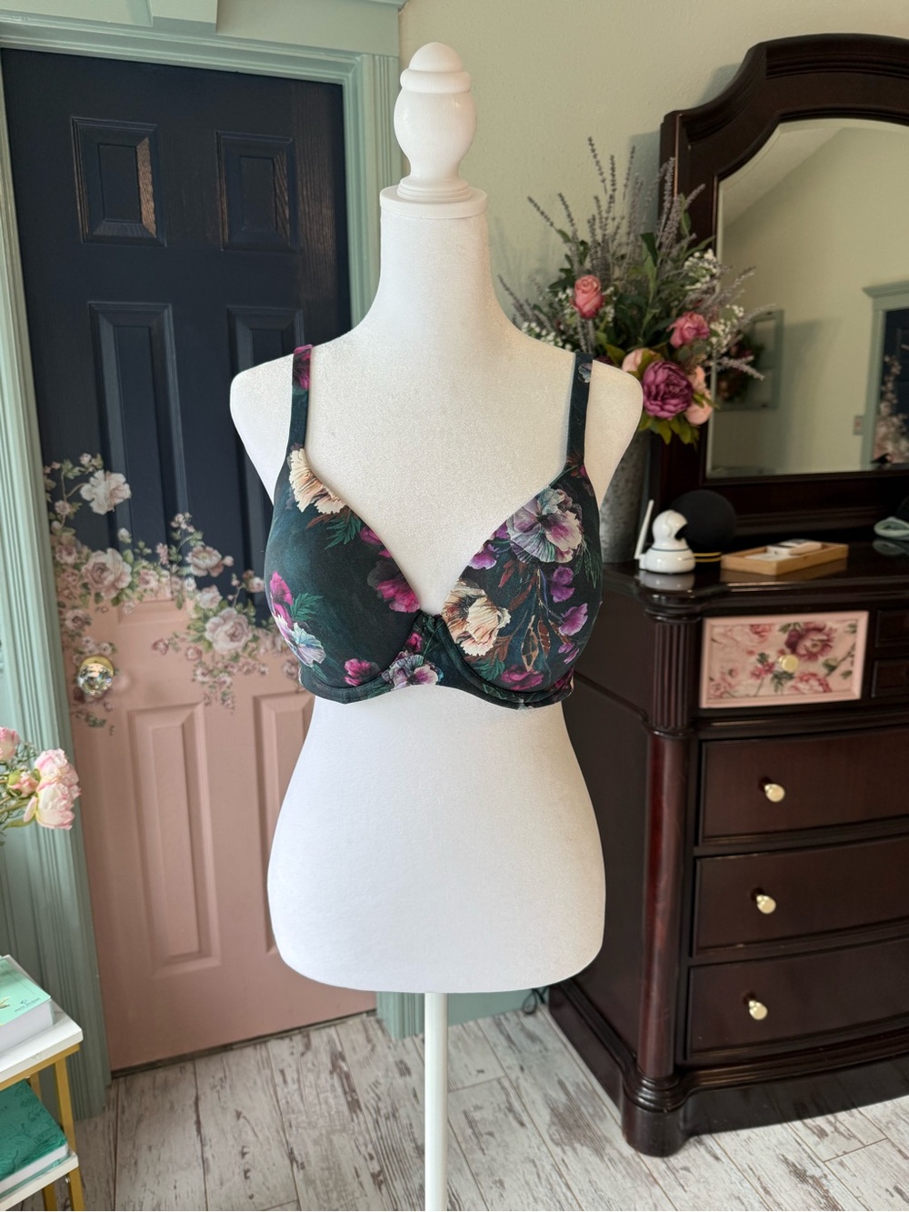 Soma Dark Green Floral Underwire Bra